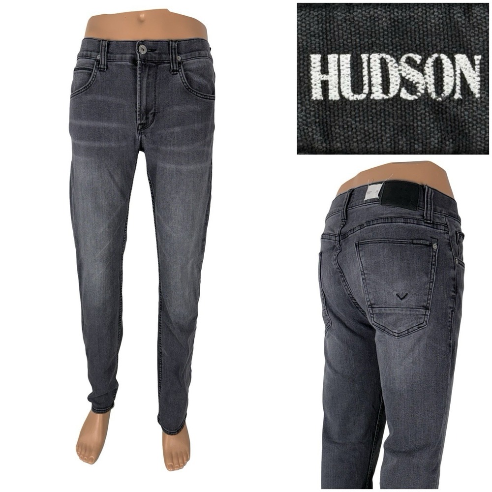 Hudson Mens 31 Byron Straight Jeans Gray Black Denim Distressed Rustic Wash